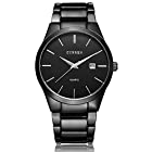 Voeons Men’s Watches Classic Black Steel Band Quartz Analog Wrist Watch for Men