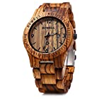 Bewell Mens Wooden Watch Analog Quartz Lightweight Handmade Wood Wrist Watch (Zebra Wood) W086B