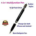 4 in 1 Multifunction Pen, Emergency Smartphone Power Charger, 16GB USB Flash Drive & Conductive Soft Rubber Stylus for Navigation